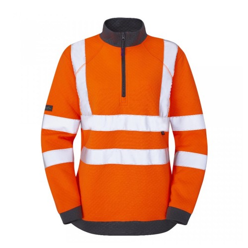 Leo Workwear Elberry Class 2 Hi-Vis Orange Women's 1/4 Zip Sweatshirt Leo Workwear Elberry Class 2 Hi-Vis Orange Women's 1/4 Zip Sweatshirt